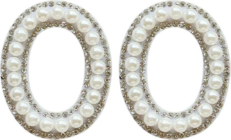 SOYCEV 2PCS White Pearl Iron-On Letter Patches - Rhinestone, Sequin, Sparkly Patches for Backpacks Clothing (O) - Image 1